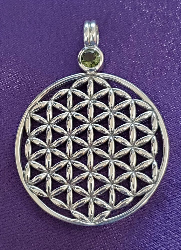 Sterling Silver Flower of Life Moldavite Pendant