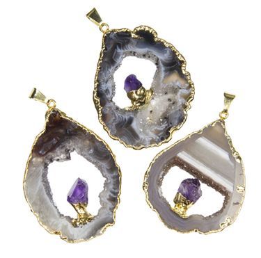 Geode Slice with Amethyst Gold Necklace