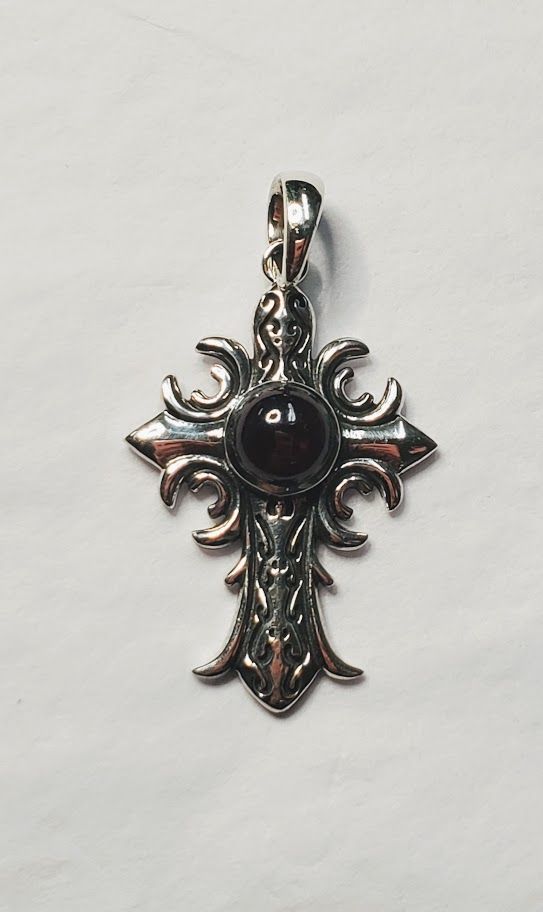 Sterling Silver Garnet Cross Pendant