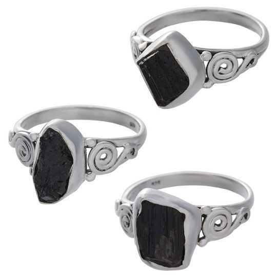 Sterling Silver Black Tourmaline Spiral Ring - Size 9
