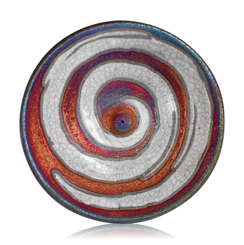 Raku Incense Burner - Spiral (4.5"D)