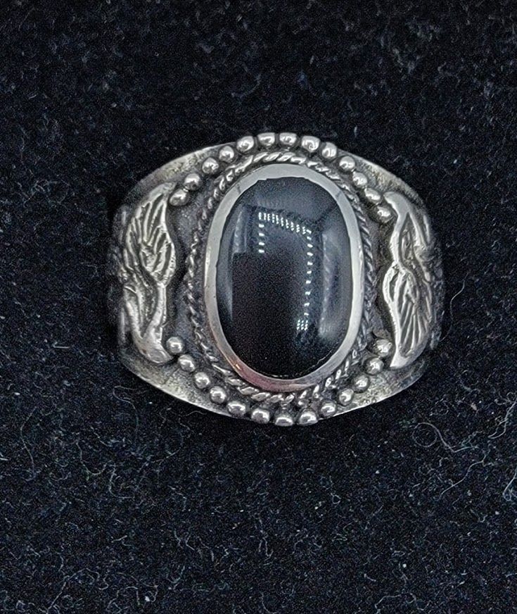 Sterling Silver Black Onyx Ring - Size 9.5