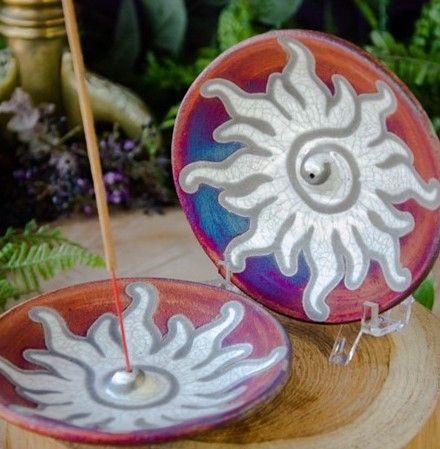 Raku Incense Burner - Spiral Sun (4.5"D)