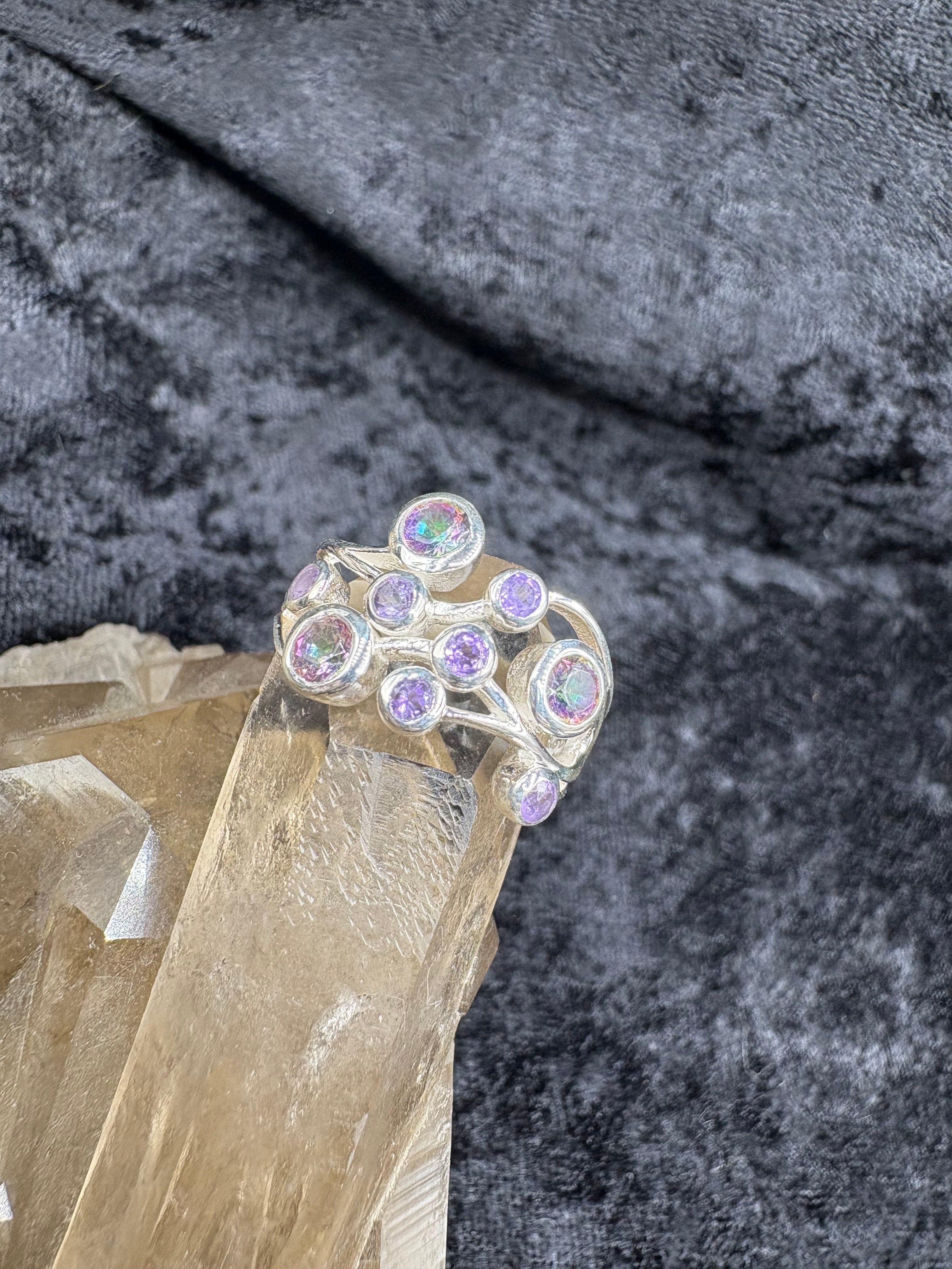 Sterling Silver Amethyst & Mystic Topaz Ring - Size 8