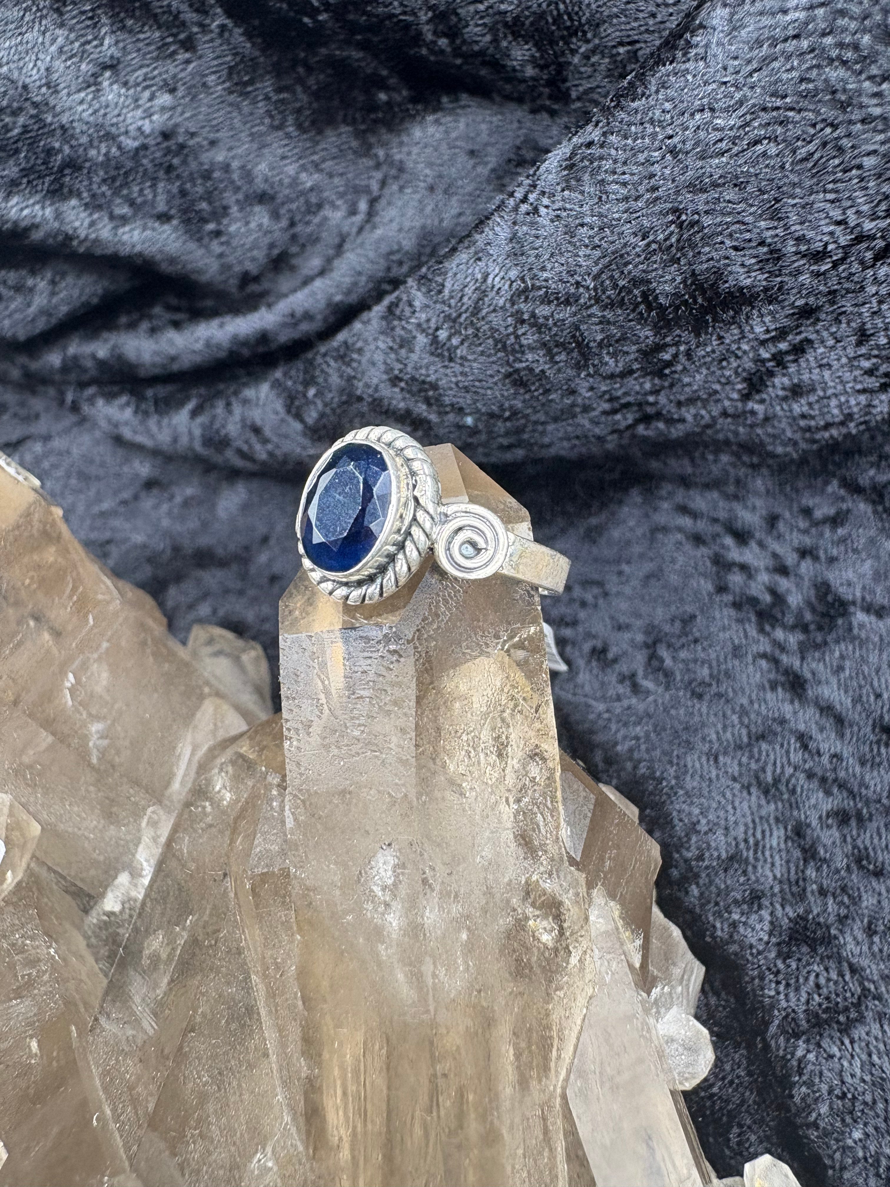 Sterling Silver Sapphire Swirl Band - Size 6