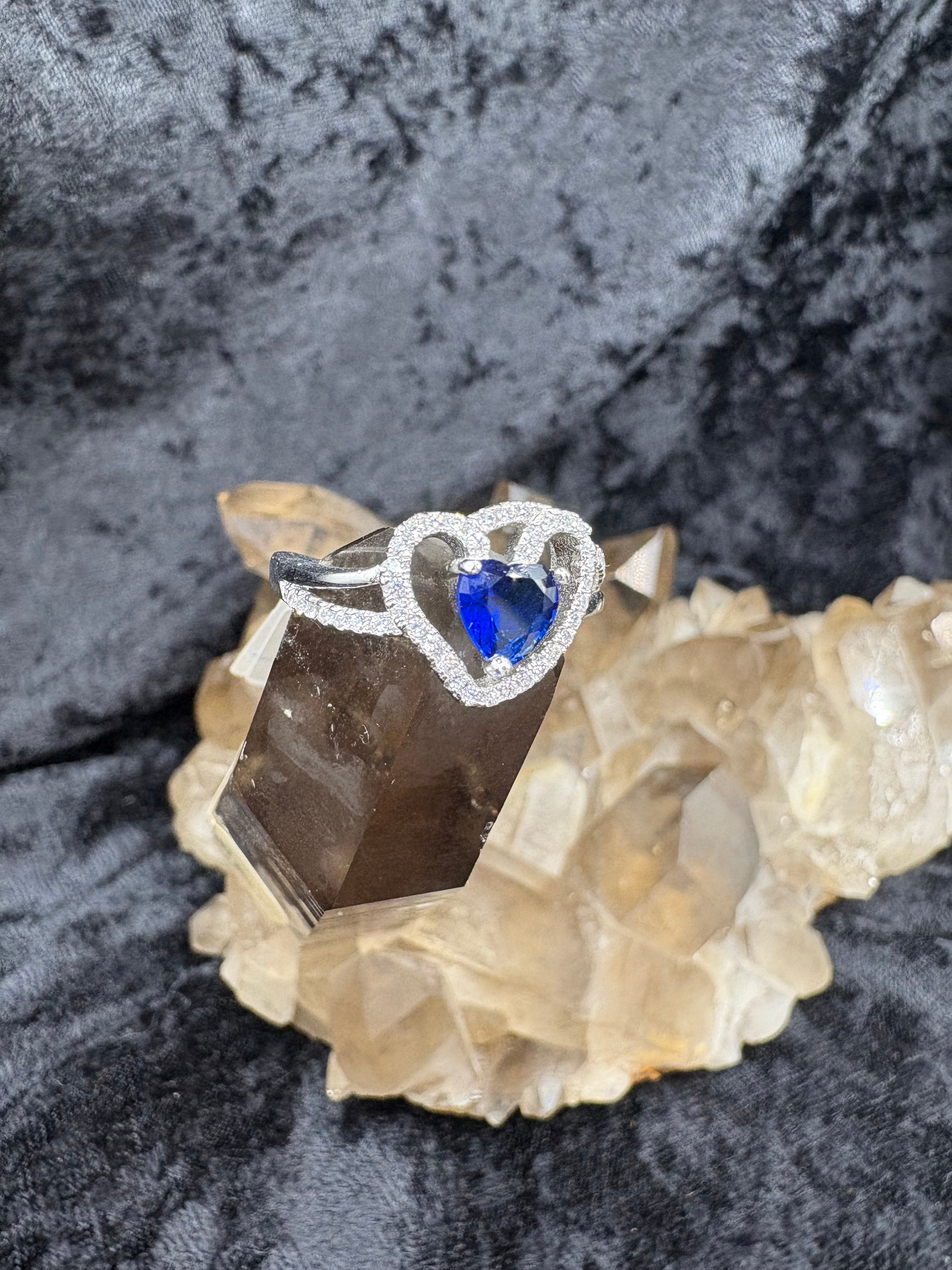 Sterling Silver Blue Zirconia Heart Ring - Size 9