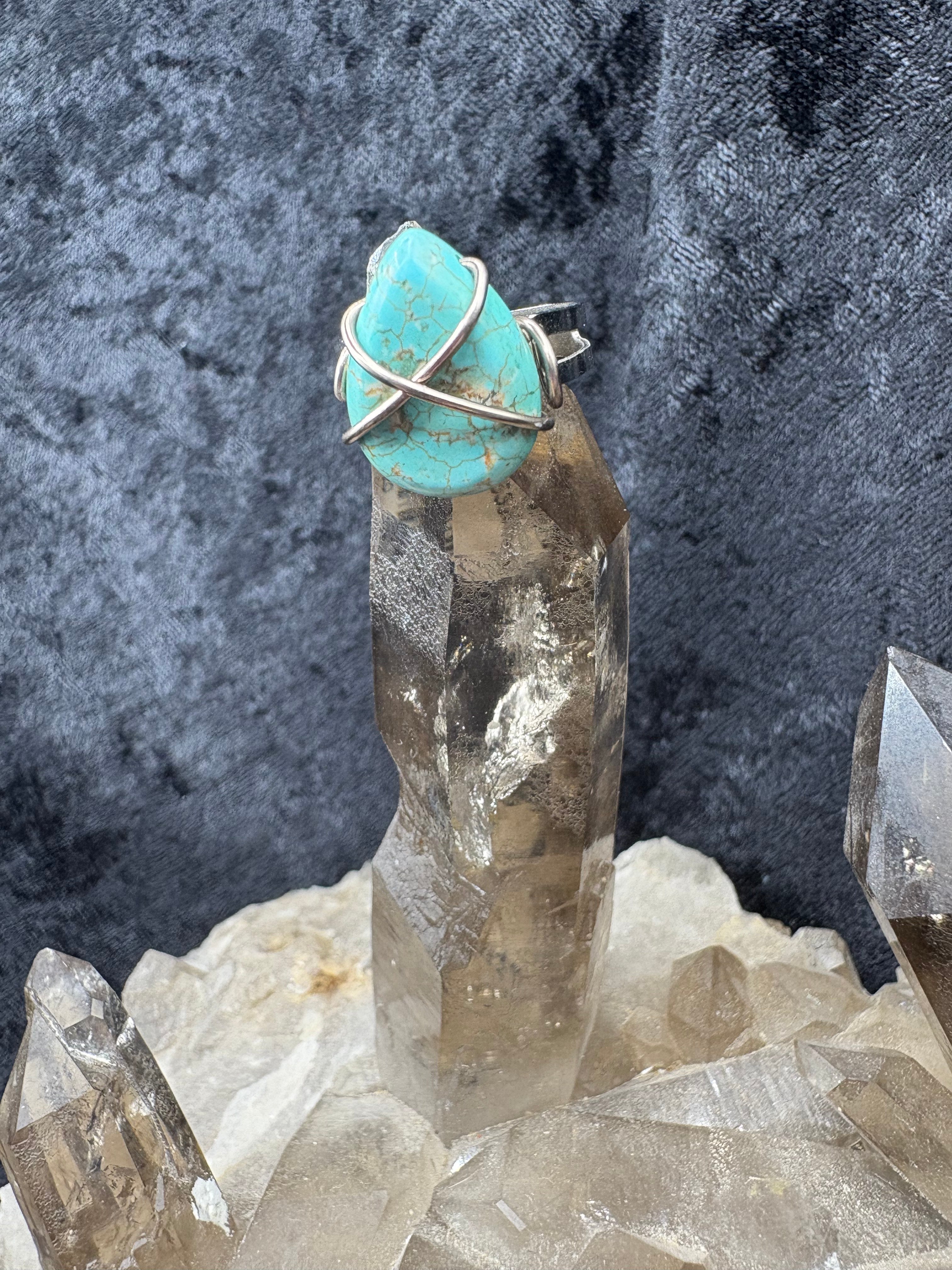 Turquoise Wire-Wrapped Adjustable Ring