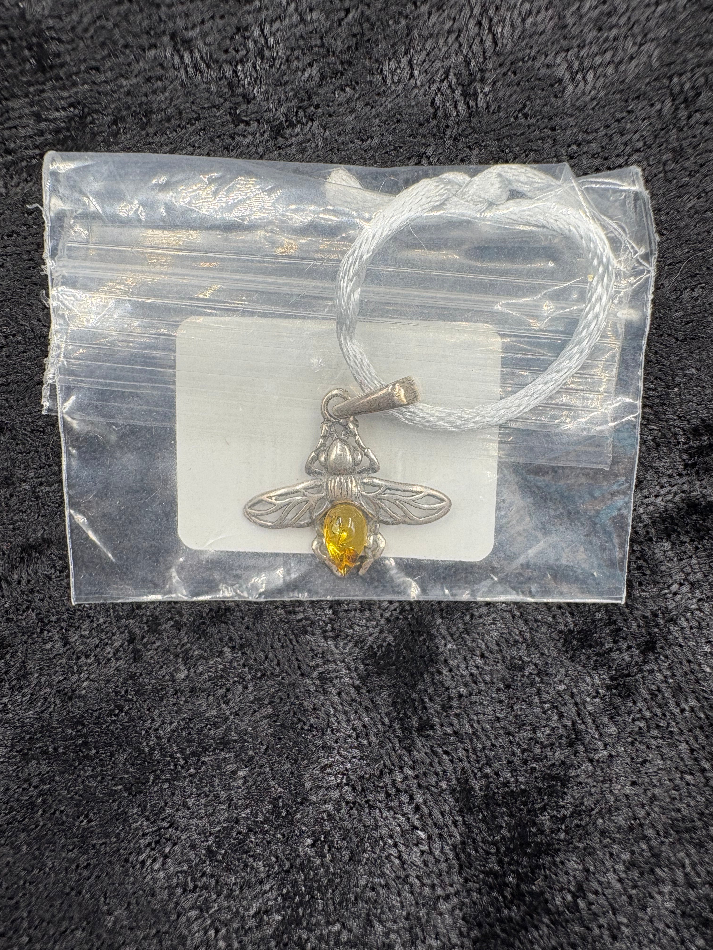 Bee Amber Sterling Silver Pendant