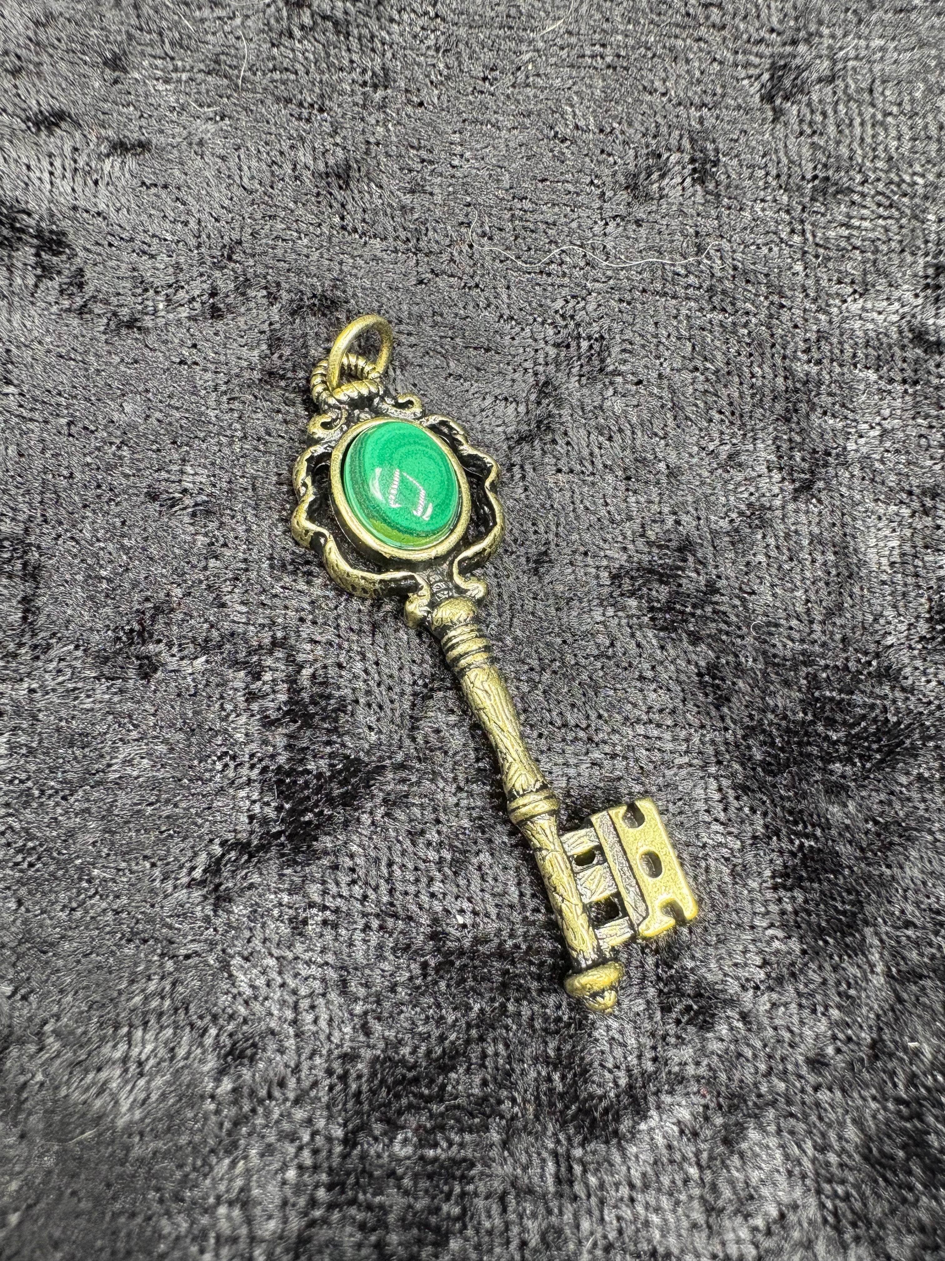 Sterling Silver Malachite Key Pendant