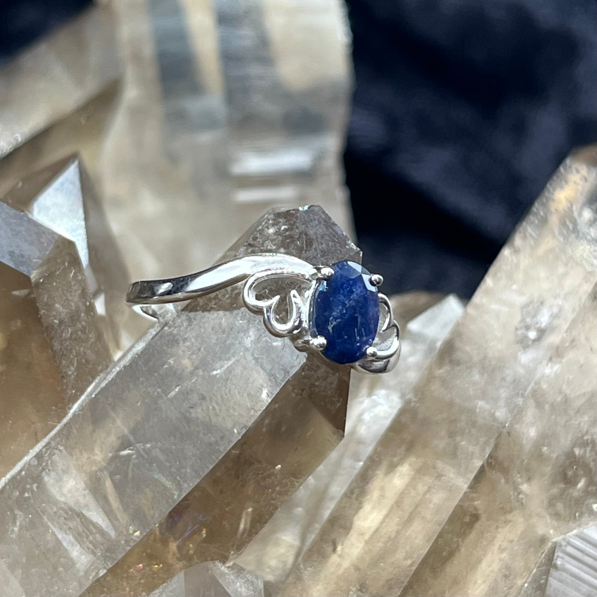 Sterling Silver Sapphire Heart Ring - Size 8