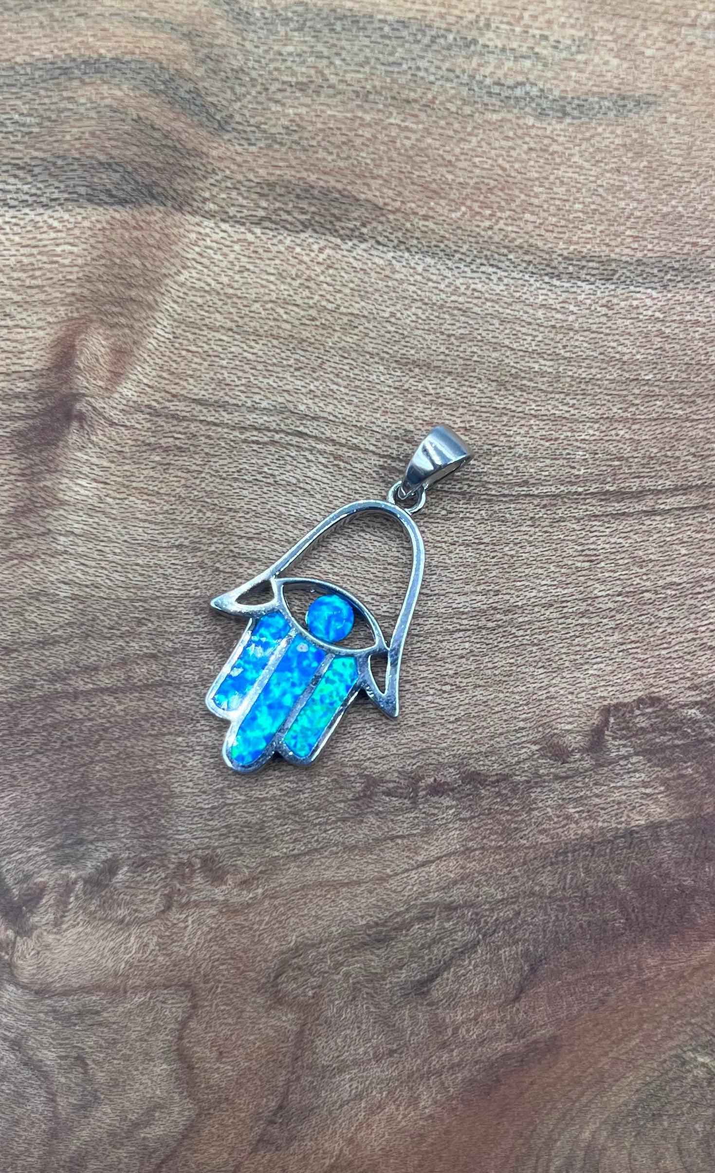 Sterling Silver Lab Opal Hamsa Hand Pendant