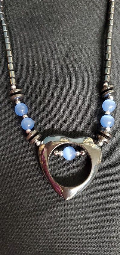 Blue Cat's Eye Hematite Beaded Necklace