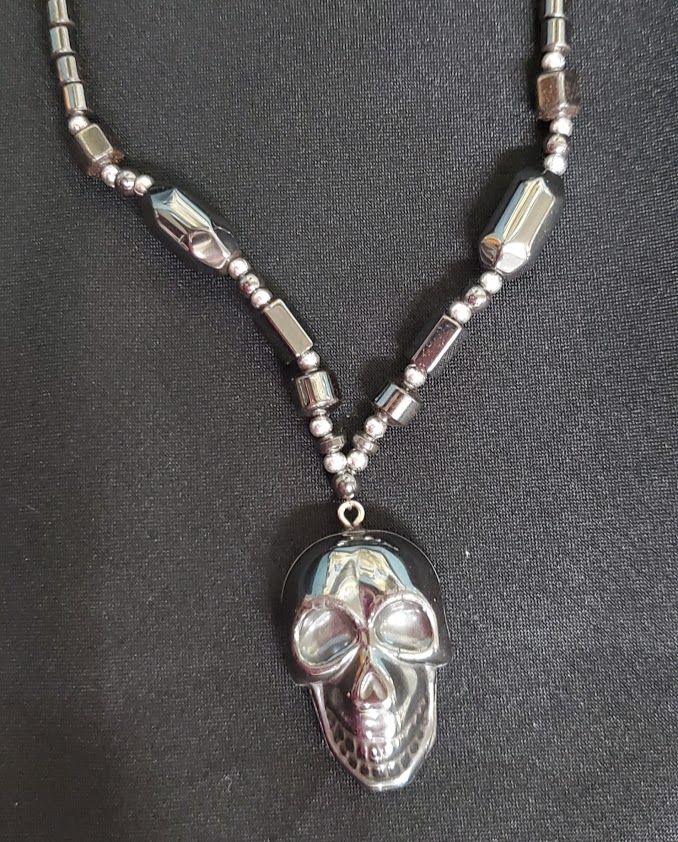 Hematite Skull Beaded Necklace