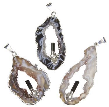 Geode w/ Tourmaline Silver Necklace