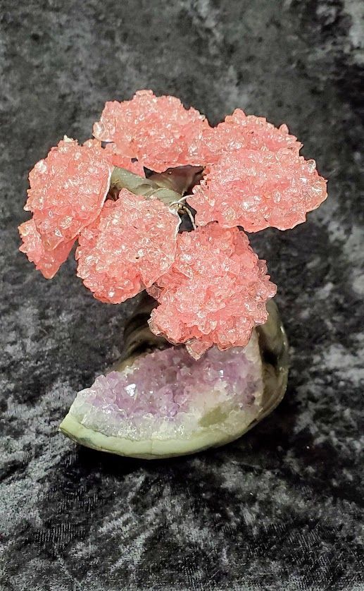 Rose Quartz on Amethyst Point - Tree (6"H)