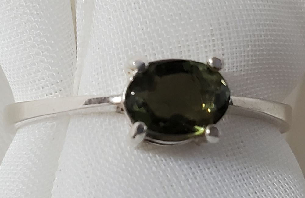 Faceted Moldavite Oval Ring 5.5