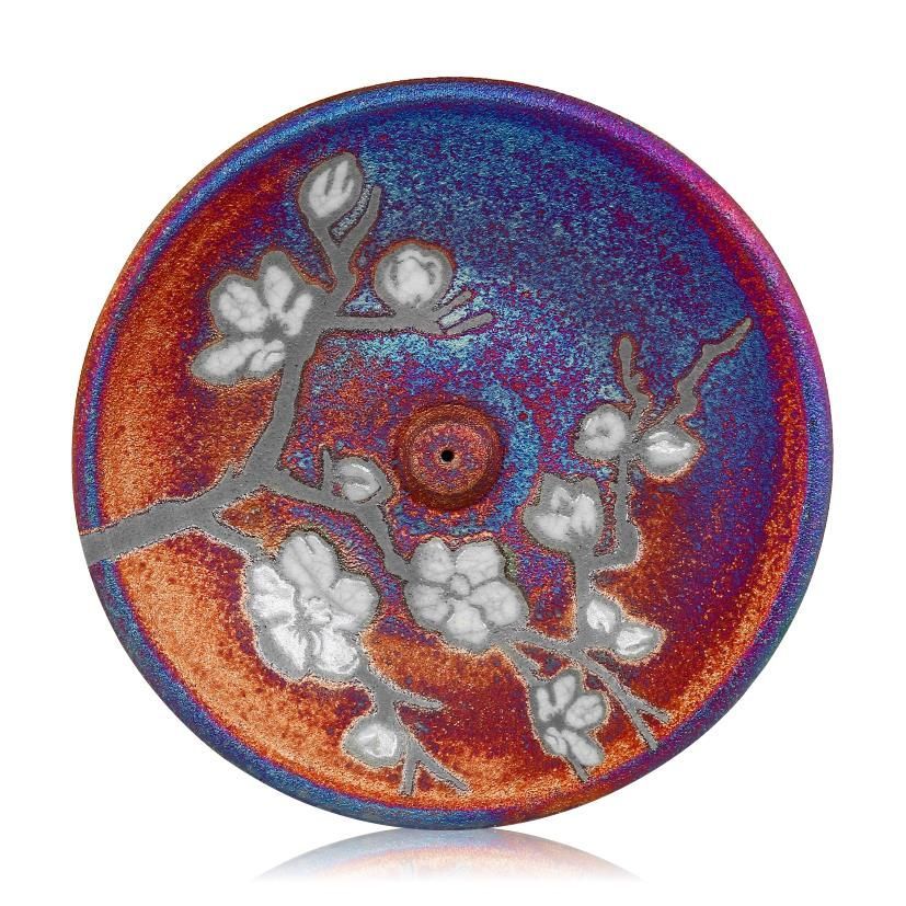 Raku Incense Burner - Cherry Blossom (4.5"D)