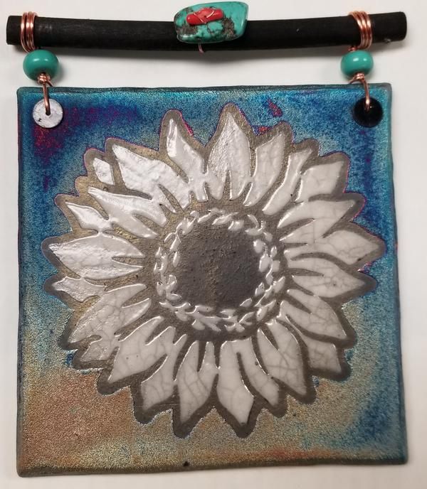 Raku Tile - Sunflower
