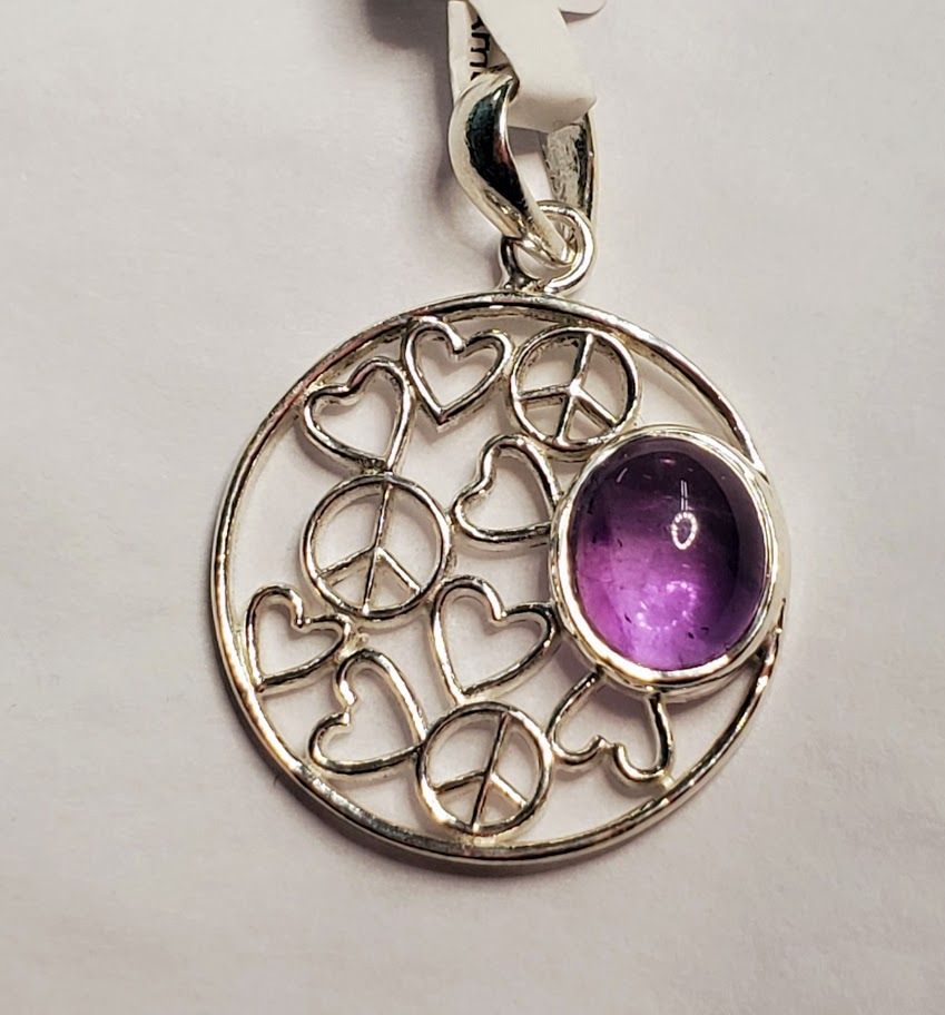 Sterling Silver Peace & Love Amethyst Pendant