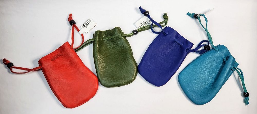 Turquoise Leather Drawstring Po