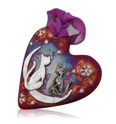 Raku Ornament - Cat & Moon