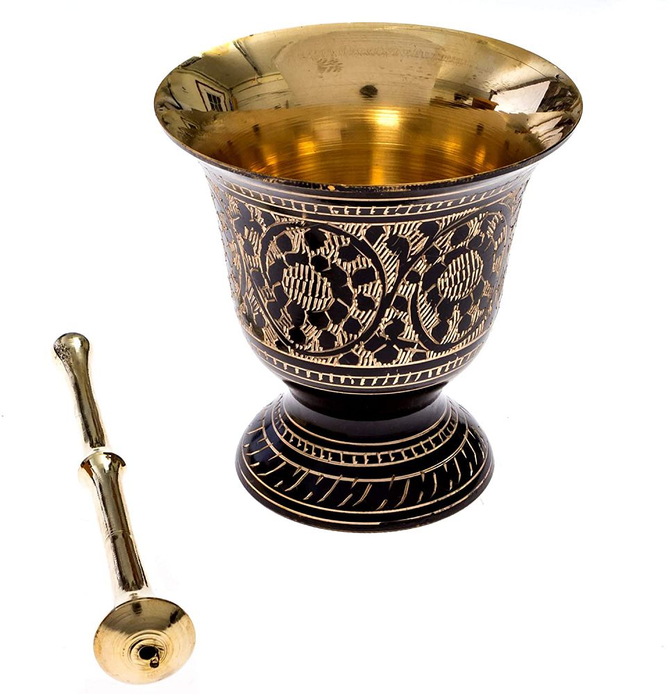 Black Carved Mortar Pestle