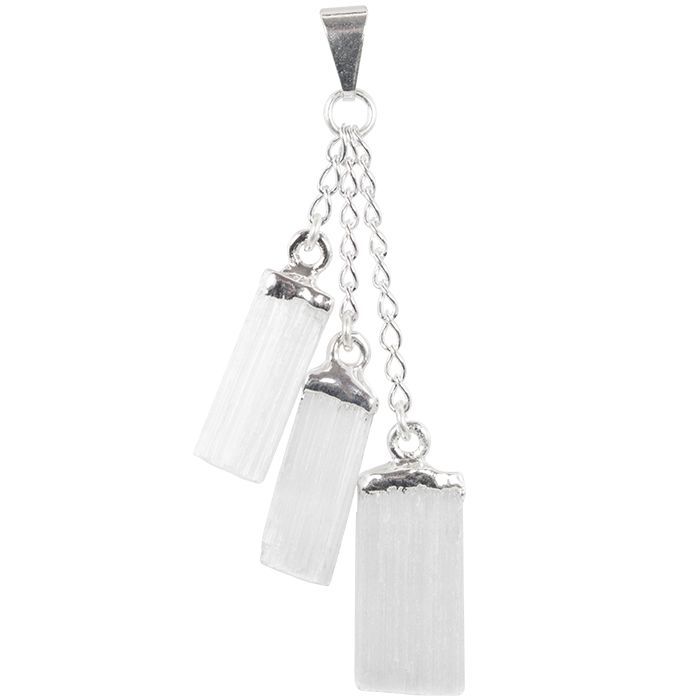 Selenite Triple Slice Silver Necklace