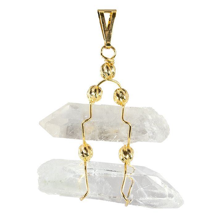 Double Quartz Point Gold Necklace