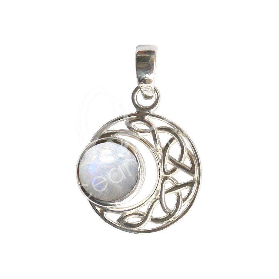 Sterling Silver Celtic Moon Rainbow Moonstone Pendant