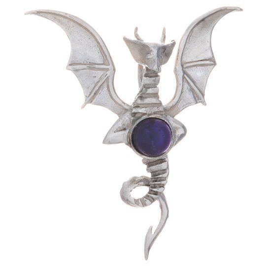 Sterling Silver Dragon with Gemstone - Pendant