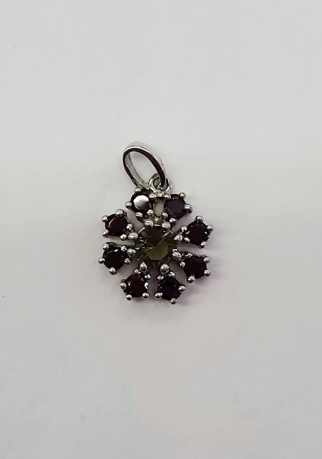 Faceted Moldavite & Garnet Pendant