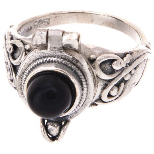 Sterling Silver Oval Box Ring Black Onyx - Size 8