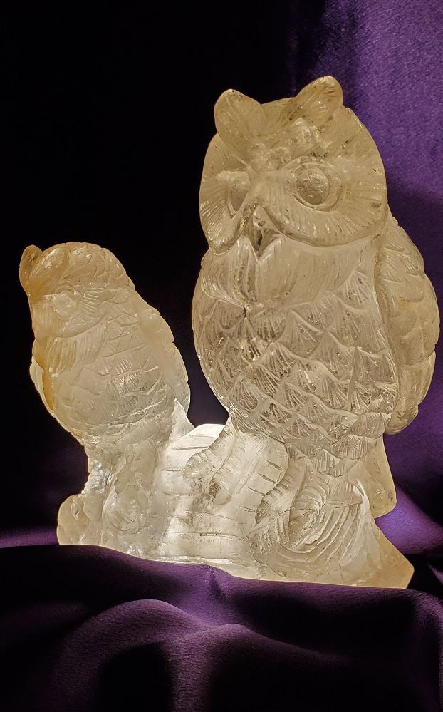 Twin Owl Clear Quartz - Carved Sculpture