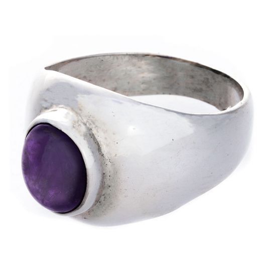 Sterling Silver Round Amethyst Ring - Size 9