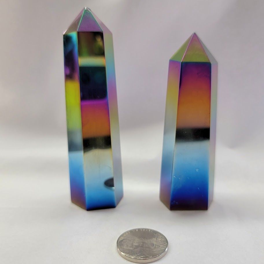 Black Rainbow-Plated Obsidian Obelisk - Large