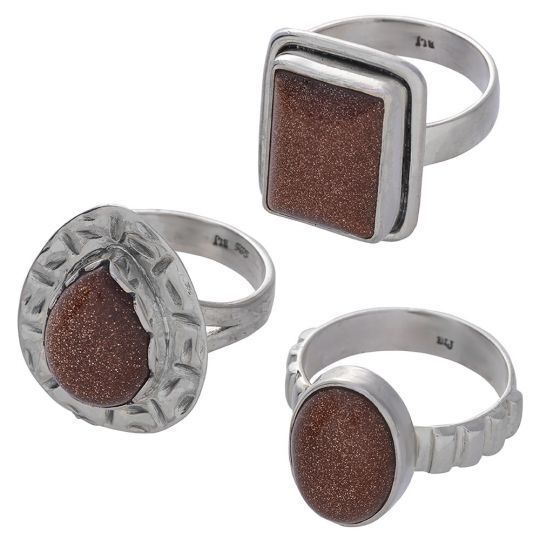 Sterling Silver Red Goldstone Ring - Size 7