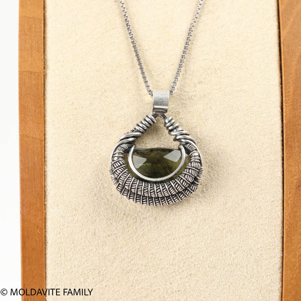 Oval Wire Wrap Moldavite Pendant