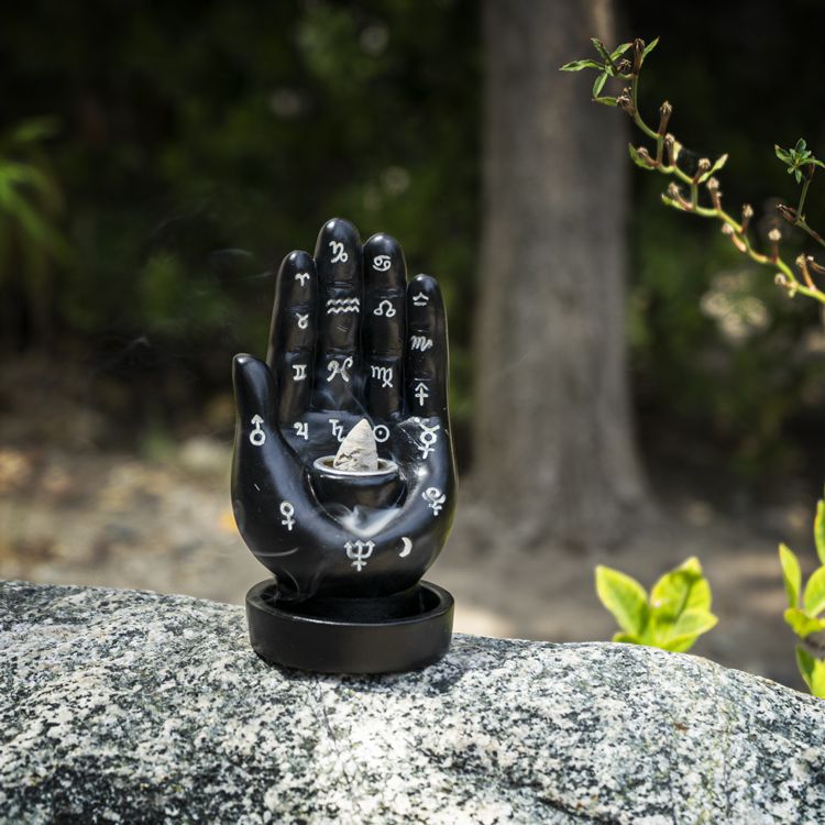 Backflow Burner - Palmistry Hand (Black) 5"