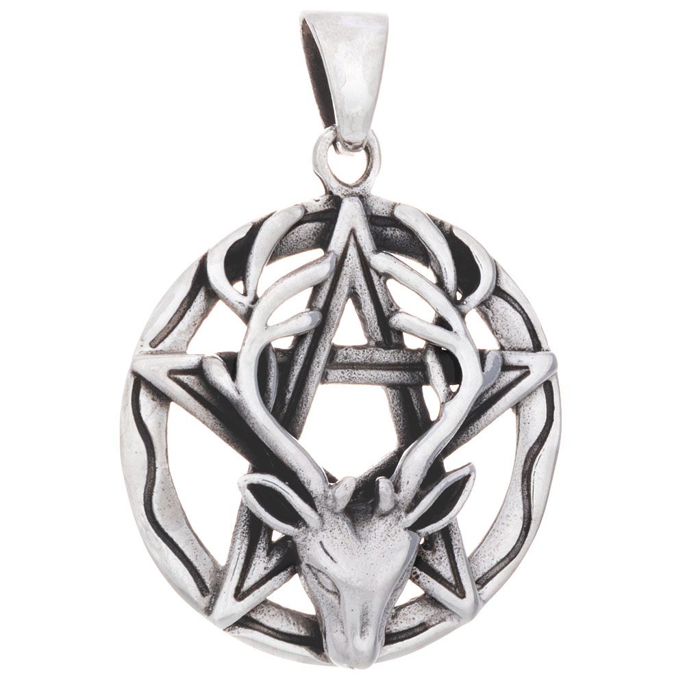 Sterling Silver Stag Pendant with Pentagram