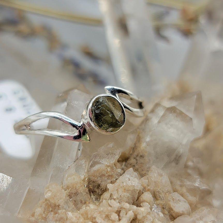 Petite Moldavite Open Band Ring