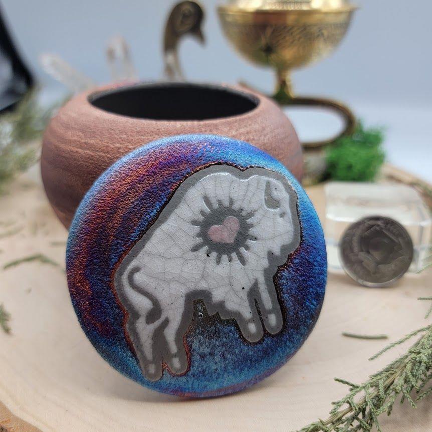 (3") Raku Jar - Heart Bison