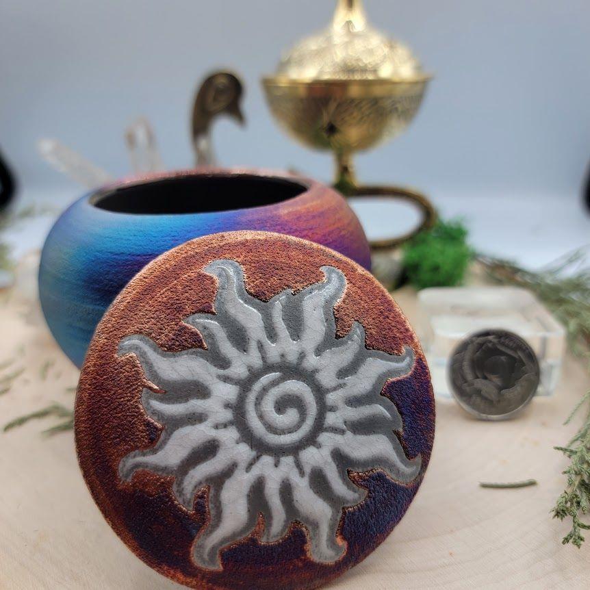 (3") Raku Jar - Spiral Sun