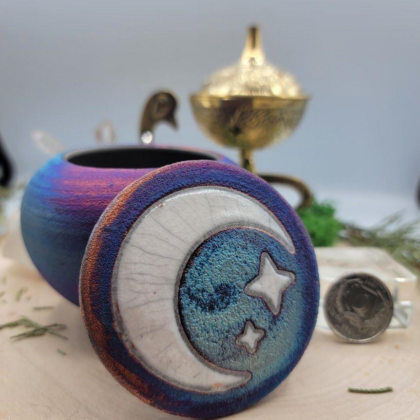 (3") Raku Jar - Crescent Moon
