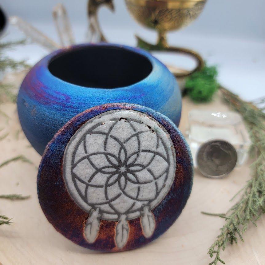 (3") Raku Jar - Dreamcatcher