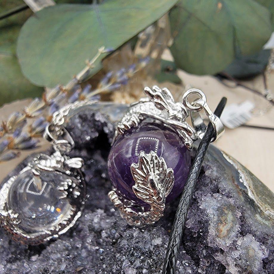 Dragon on Sphere Assorted Gemstone Necklace
