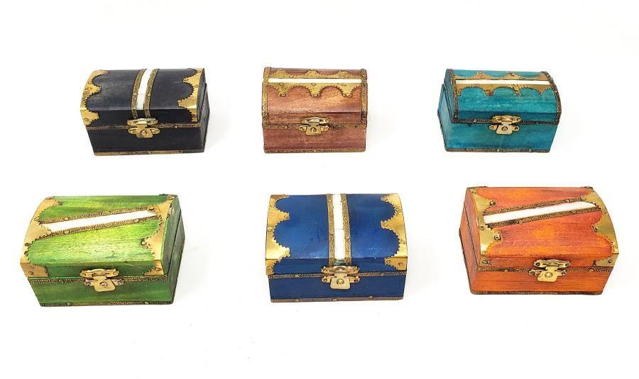 Ass't Color Wooden Box w/Brass