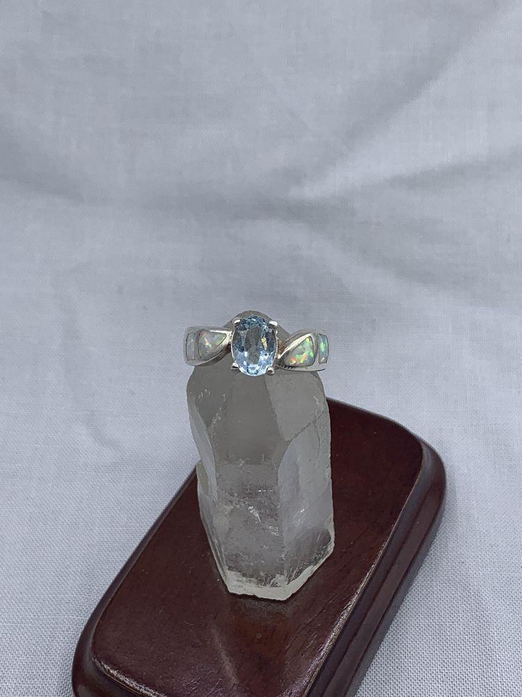 Silver Blue Topaz/Lab Opal Ring