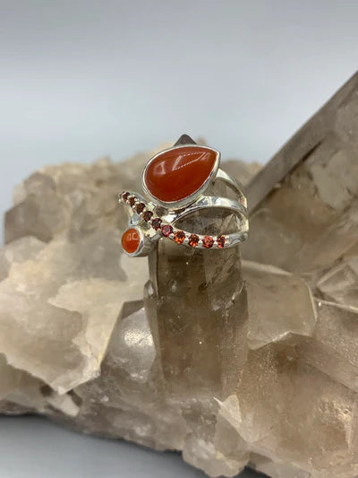Carnelian Cluster Sterling Ring - Size 9