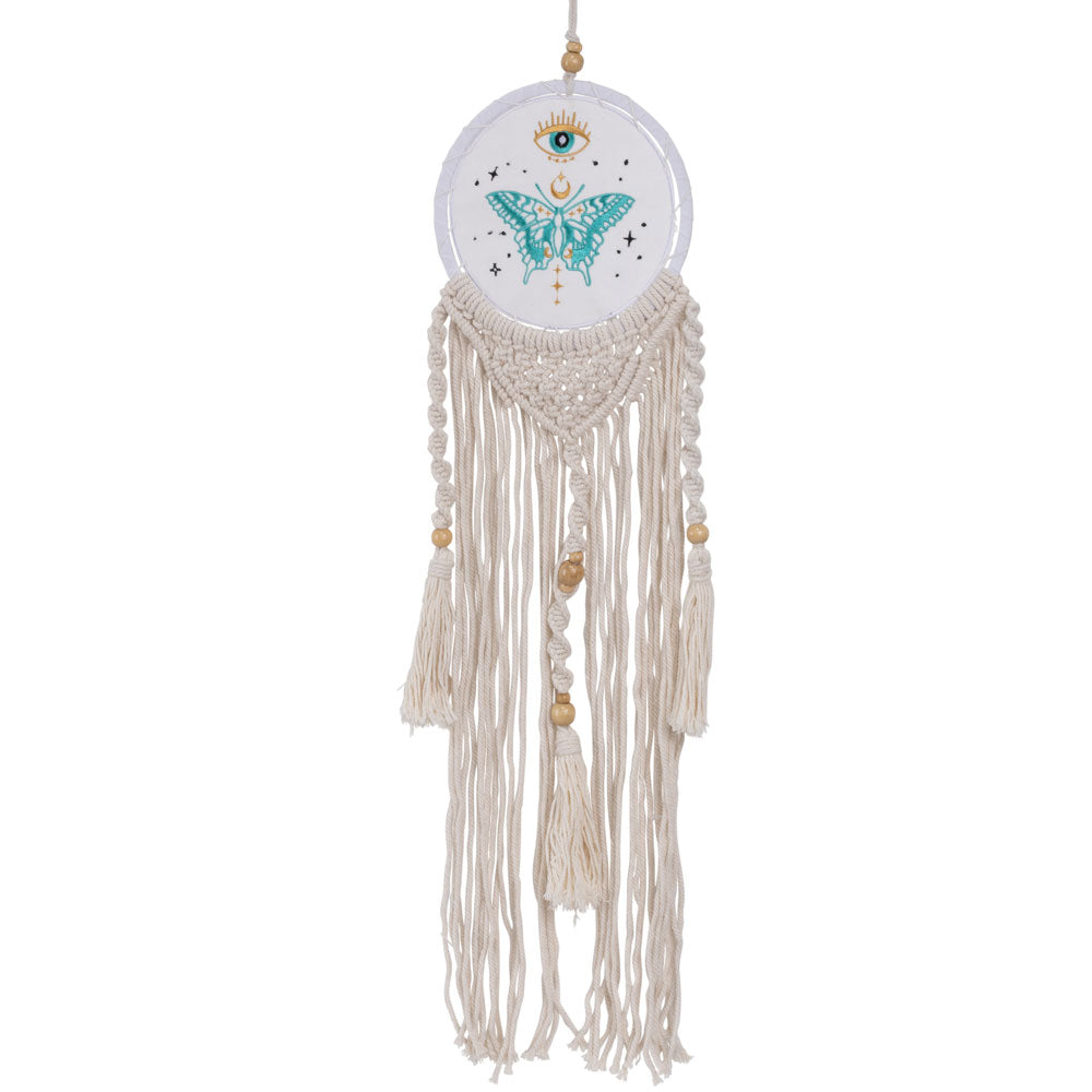 Moth Embroidered - Macrame Wall Hanging (30"L)