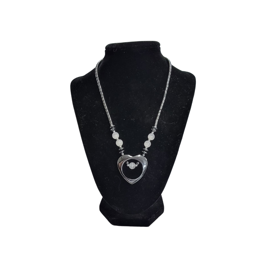 White Cat's Eye Hematite Beaded Necklace